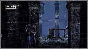 Later, after elimination of the first wave of enemies, more opponents have arrived from the above-mentioned entrance (the tunnel with an arch) - a guy armed with a laser sight was the primary target - Uncharted 1: Sanctuary - Chapter 13 walkthrough - Walkthrough - Uncharted Drakes Fortune Guide