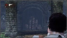After the bandit was defeated, the hero made his way to the other side of the demolished floor (to the balcony, and from there to the next columns) - Uncharted 1: Sanctuary - Chapter 13 walkthrough - Walkthrough - Uncharted Drakes Fortune Guide