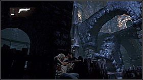 When the duo once again combined forces, they went up the ramp together - Uncharted 1: The Treasure Vault - Chapter 16 walkthrough - Walkthrough - Uncharted Drakes Fortune Guide