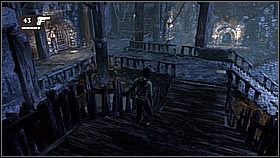 Both heroes climbed another lowered ladder and immediately aimed their weapons at three enemies that were running down the stairs - Uncharted 1: The Treasure Vault - Chapter 16 walkthrough - Walkthrough - Uncharted Drakes Fortune Guide