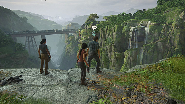 You can have this conversation right after this chapter starts and after you reach the viewpoint that overlooks the railway bridge - Partners Secrets - Secrets - Uncharted: The Lost Legacy Game Guide