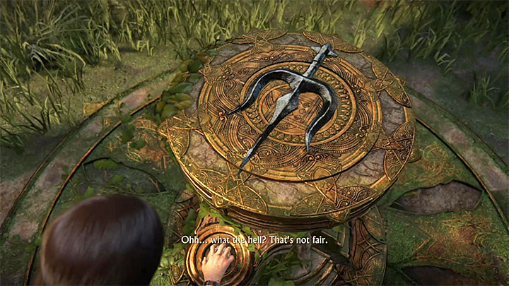 The newly unlocked pathway ends with stairs leading to a new riddle involving rotating sections (you can view the complete symbol on the screenshot above) - - Ganeshas Fort (Trident) - Walkthrough - Uncharted: The Lost Legacy Game Guide