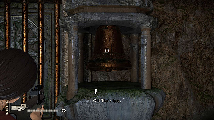 Use a firearm to strike the first bell and the ones found outside of the building - 4- Hoysalas Tokens and the Queens Ruby - Walkthrough - Uncharted: The Lost Legacy Game Guide