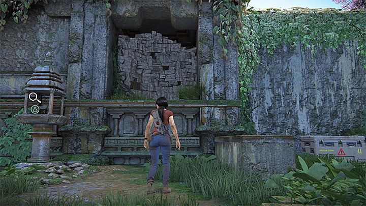 If youve managed to clear the area, search for a weakened wall that neighbors one of the shrines and topple it using grenades (there is a supply chest nearby) and pick-up the token - 4- Hoysalas Tokens and the Queens Ruby - Walkthrough - Uncharted: The Lost Legacy Game Guide