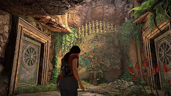 After you enter the ruins, look at the large stone map shown in the above screenshot, with eleven statues over it - Yas Queen Trophy - Trophy Guide - Uncharted: The Lost Legacy Game Guide