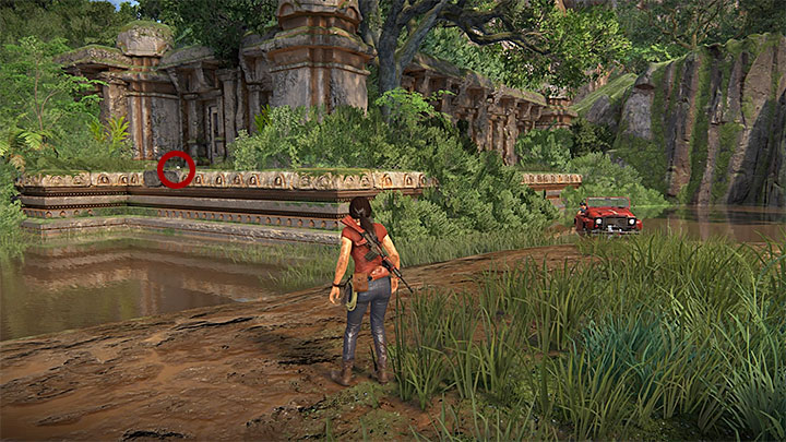 This treasure is in the small ruins that you have to reach from the Eastern direction (i - Homecoming Secrets - Secrets - Uncharted: The Lost Legacy Game Guide