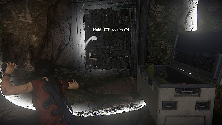 Throw a C4 explosive at the wall and detonate it - - The Gatekeeper - Walkthrough - Uncharted: The Lost Legacy Game Guide