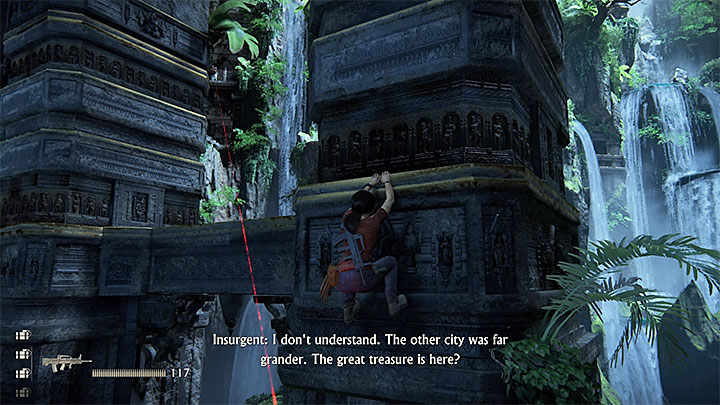 Shimmy to the left over the ledges below to avoid being spotted - - Explore the first part of Belur - Walkthrough - Uncharted: The Lost Legacy Game Guide