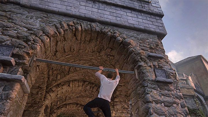 Travel along the last bar to the right side and grab onto the ledge. - Uncharted 4: Chapter 6 Once a Thief - walkthrough - Walkthrough - Uncharted 4: A Thiefs End Game Guide