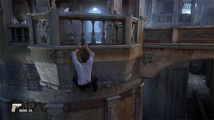 Move left and dont get caught by enemies at the railing - Uncharted 4: Chapter 7 Lights Out - walkthrough - Walkthrough - Uncharted 4: A Thiefs End Game Guide