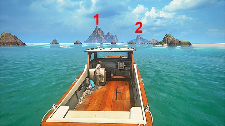 The archipelago is predominantly made up of two main isles marked in the above screenshot- 1 (the larger one) and 2 (the smaller one) - Uncharted 4: Chapter 12 At Sea - walkthrough - Walkthrough - Uncharted 4: A Thiefs End Game Guide
