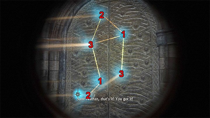 Listen to the comments, return to the crosses and interact with the mechanism situated bellow - Uncharted 4: Harder puzzles - solution, walkthrough - Secrets and puzzles - Uncharted 4: A Thiefs End Game Guide