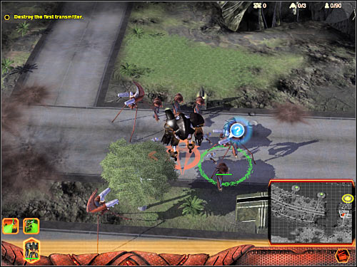 Your primary goal at the moment will be to reach the first transmitter which can be found to the north of your current location (2 on the map) - Mission 3 - part 1 - Hierarchy - Universe at War: Earth Assault - Game Guide and Walkthrough