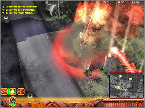 I would recommend that you start off by going towards the eastern transmitter (4 on the map) - Mission 3 - part 2 - Hierarchy - Universe at War: Earth Assault - Game Guide and Walkthrough