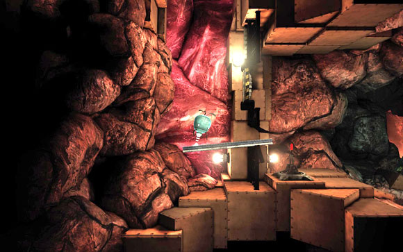 Take the bar and once again fly to the obstacle [#9] - Mines - Walkthrough - Unmechanical - Game Guide and Walkthrough