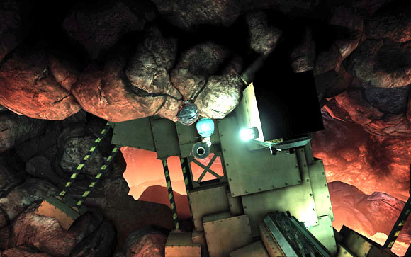 Another gate [#10] can be opened by pressing the piston - Mines - Walkthrough - Unmechanical - Game Guide and Walkthrough