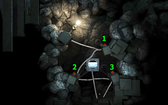 Push the sphere to the gripper, thus powering three bulbs [#4] - Factory - Walkthrough - Unmechanical - Game Guide and Walkthrough