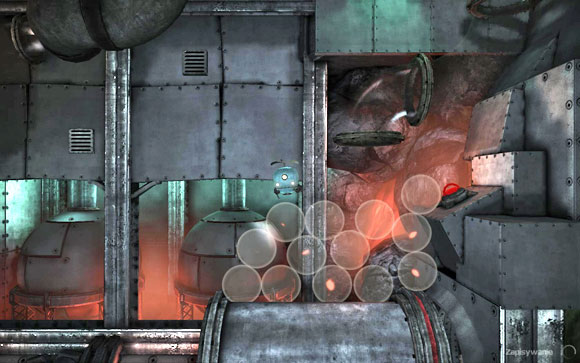 In the next room [#13] use the piston, thus opening the manhole - Factory - Walkthrough - Unmechanical - Game Guide and Walkthrough