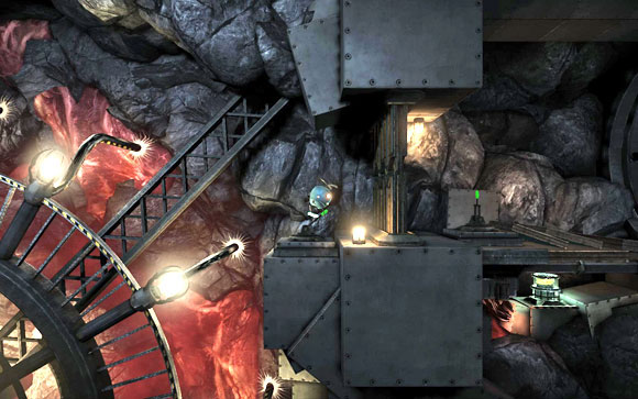 You should find yourself in the room with a large wheel in the center - Factory - Walkthrough - Unmechanical - Game Guide and Walkthrough