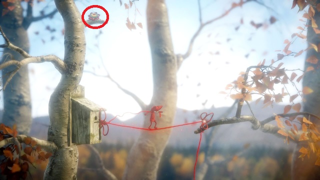 Another button. Its easy to remember the place thanks to the bird house - Level 4 - Mountain Trek - Walkthrough - Unravel - Game Guide and Walkthrough