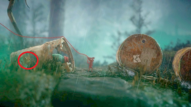 Youll collect the button after you pull it out from inside the bottle - Level 6 - Down in a Hole - Walkthrough - Unravel - Game Guide and Walkthrough