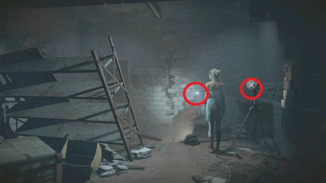 Climb up the stairs and, around the corner, you find double door with round windows - Until Dawn: Clues and totems in Episode 7 - Clues and totems - locations - Until Dawn Game Guide & Walkthrough