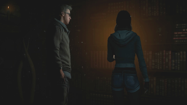 Theres a button behind the books which fell from the shelf on their on - Until Dawn: Episode 3 - Walkthrough - Walkthrough - Until Dawn Game Guide & Walkthrough