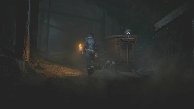 Release the break to use the wagon to shatter the door and make the new passage - Until Dawn: Episode 7 - Walkthrough - Walkthrough - Until Dawn Game Guide & Walkthrough