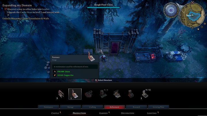 Furnace is a special structure that you will unlock during one of the early quests (when you build your first Castle Heart) - V Rising: Smelting ores - Basics - V Rising Guide