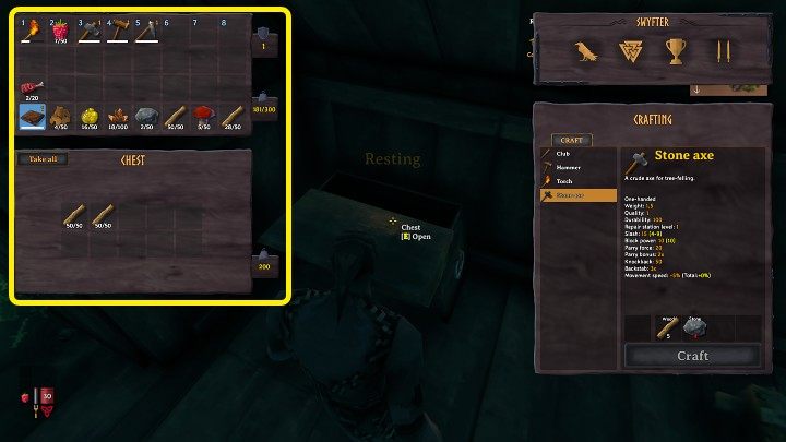 An effective solution to a full inventory in Valheim is to place at least one (preferably several) chests where you can group and store excess items and resources - Valheim: Inventory space - can it be increased? - Crafting and equipment - Valheim Guide