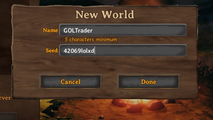 To connect to this world, simply create a new server, name it as you wish, then enter seed 42069lolxd and log into the game - Valheim: Merchant/Vendor seed server - how to connect? - Exploration and survival - Valheim Guide