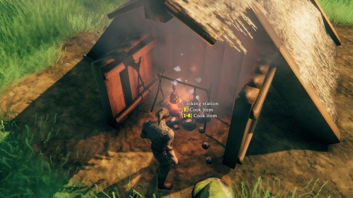 Walk up to the cooking station and place the meat pieces on the hooks - Valhei: Meat - how to cook it? - FAQ - Valheim Guide