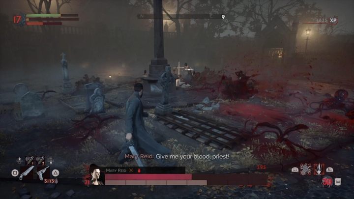 Once you deplete around half her health bar, she will approach the priest and suck his blood like he was a ripe fruit - Forgetting about the past | Vampyr Walkthrough - Chapter 3: Family History - Vampyr Game Guide