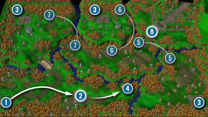 The construction of the map is very unusual because the whole area is divided into islands, separated by a deep river - Key Of The Three Moons | Warcraft III Reforged walkthrough - Undead Campaign - Warcraft III Reforged Guide