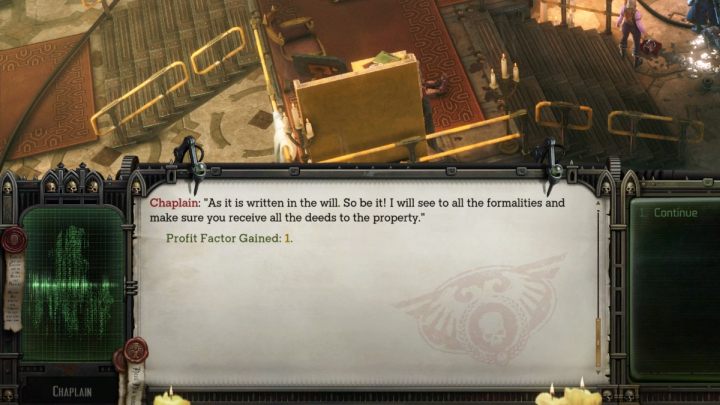 After winning the fight, you will immediately receive 3 Profit Factor points - Rogue Trader: How to complete Underworld quest? - Quests - WH40K: Rogue Trader Guide