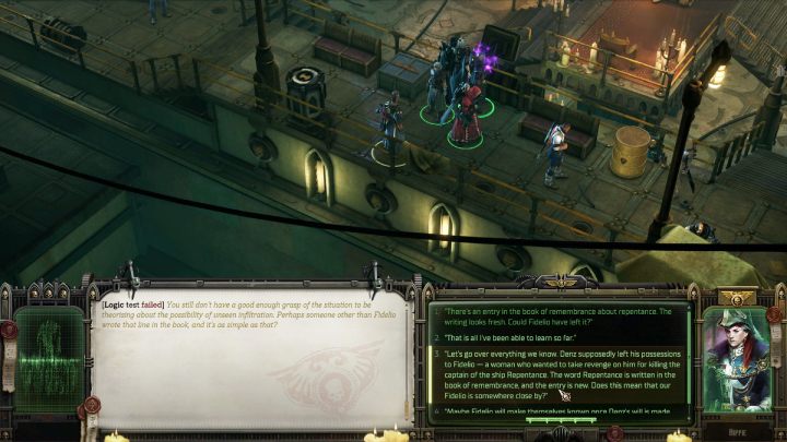 After interviewing all the guests and examining every clue, return to Chaplain and select the dialogue option - Rogue Trader: How to complete Underworld quest? - Quests - WH40K: Rogue Trader Guide