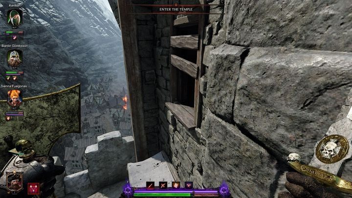 On the last beam you can see the entrance presented in the picture above - jump inside and press the crouch button to proceed - Grimoires in Act I | Warhammer Vermintide 2 - Grimoires - Warhammer Vermintide 2 Game Guide