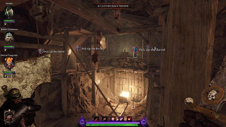 Your searches for the first grimoire in Hunger in the Dark mission start in the place where the cart stops for the first time and your goal is to put the barrels with gunpowder inside of it - Grimoires in Act I | Warhammer Vermintide 2 - Grimoires - Warhammer Vermintide 2 Game Guide