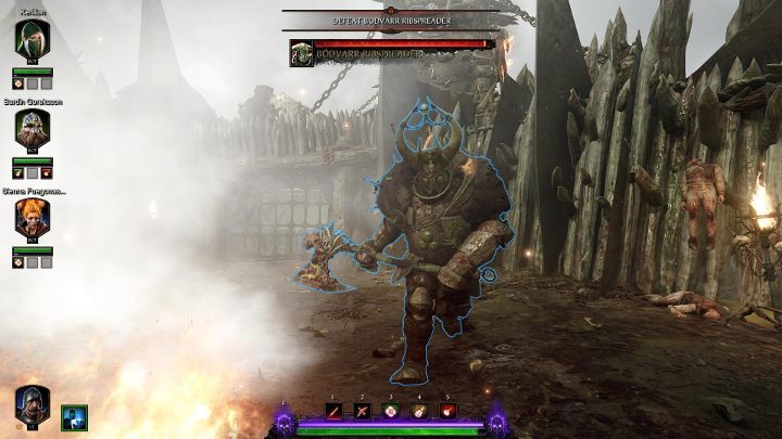 Bodvarr Ribspreader is a boss that can be encountered at the end of The War Camp mission (the last mission of the third act) in Warhammer: Vermintide 2 - Bodvarr Ribspreader | Bosses in Warhammer Vermintide 2 - List of Bosses - Warhammer Vermintide 2 Game Guide