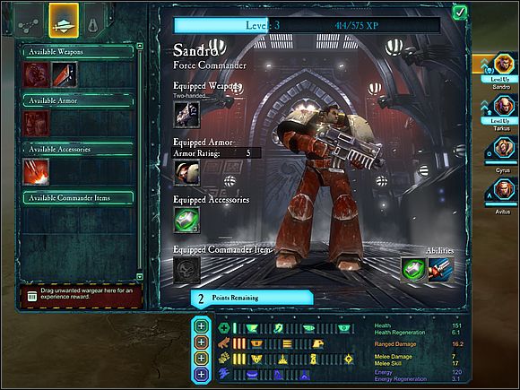 Spending points and picking the equipment is one of the most important aspects of the game - Campaign - Character development - Campaign - Warhammer 40,000: Dawn of War II - Game Guide and Walkthrough