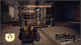 Defeating first orc squad, open the gate at the end of corridor [1] - 3 - Rim of the Beast - Walkthrough - Warhammer 40,000: Space Marine - Game Guide and Walkthrough