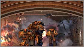 At the moment the second orcs team come up, hide by nearest wall and kill rest of the melee fighting enemies [1] - 3 - Rim of the Beast - Walkthrough - Warhammer 40,000: Space Marine - Game Guide and Walkthrough