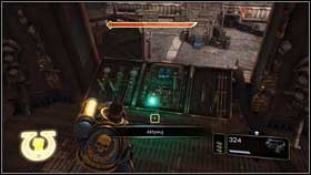 When the room is clean, take ammo from the left [1], and use marked mechanism [2] - 5 - Inquisitor - Walkthrough - Warhammer 40,000: Space Marine - Game Guide and Walkthrough