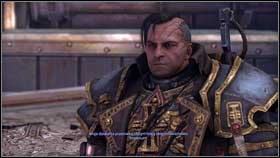 Moving forward youll reach square with monument [1], where inquisitor you were looking for, awaits [2] - 8 - Whispers of The Dead - p. 2 - Walkthrough - Warhammer 40,000: Space Marine - Game Guide and Walkthrough