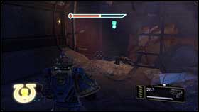 When he died, leave the ruins and go to the place marked with fist [1] - 15 - Prince of Daemons - Walkthrough - Warhammer 40,000: Space Marine - Game Guide and Walkthrough