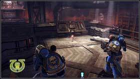 When you get to the fabric hall with orcs coming out form pipes, move forward - Chapter 6 - Skull Probes - Warhammer 40,000: Space Marine - Game Guide and Walkthrough