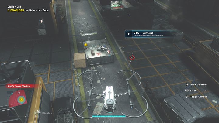 Downloading the key must take place from a distance, so hide your drone, or disable nearby enemy drones so that they do not start attacking you - Watch Dogs Legion: Clarion Call - walkthrough - DedSec Missions - Watch Dogs Legion Guide