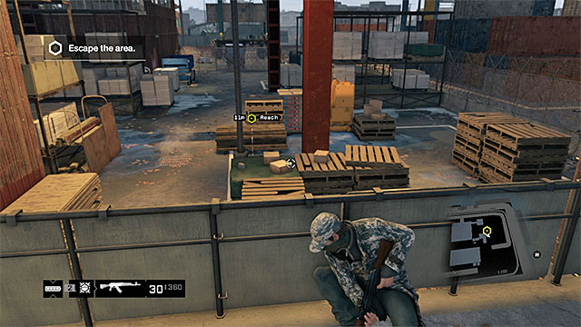 Before you walk into the next area of the docks, reload your weapon and restock your gadgets - Mission 12 (A Risky Bid) | Main missions - Act II - Main missions - Act II - Watch Dogs Game Guide