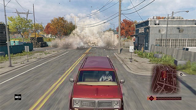 Use the elements of the environment to destroy or immobilize the cars of the gangsters - Mission 14 (Planting a Bug) | Main missions - Act II - Main missions - Act II - Watch Dogs Game Guide