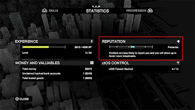 Reputation in Watch_Dogs is not the key element, for the course of the game, although I recommend that you do not ignore it altogether - Reputation | Activities and hints - Activities and hints - Watch Dogs Game Guide